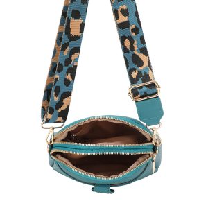 Trendy Crossbody Bag Wide Patterned Strap and Bee Accent - Image 5