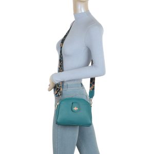 Trendy Crossbody Bag Wide Patterned Strap and Bee Accent - Image 7