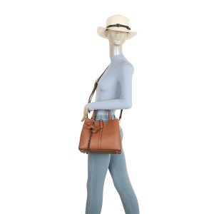 Pebbled Vegan Leather Structured Tote Bag Dog Charm - Image 7