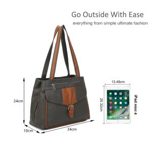 Large Structured Buckle Color Block Tote Shoulder Bag - Image 2