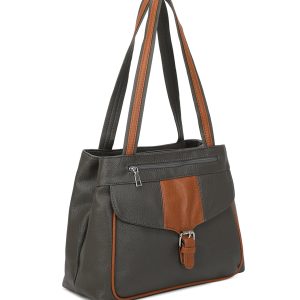 Large Structured Buckle Color Block Tote Shoulder Bag - Image 3