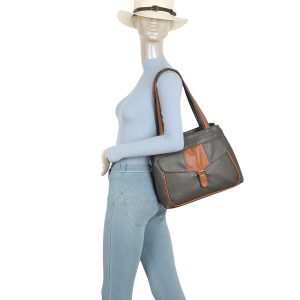 Large Structured Buckle Color Block Tote Shoulder Bag - Image 8