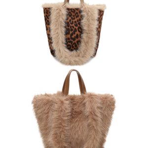 Reversible Leopard Print Faux Fur Sparkle Shoulder Bag - Image 1