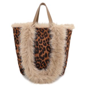 Reversible Leopard Print Faux Fur Sparkle Shoulder Bag - Image 7
