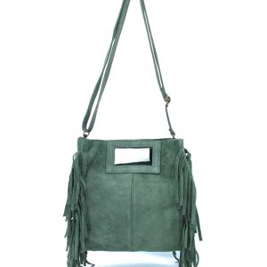 Genuine Italian Suede Crossbody Bag with Boho Fringe Design