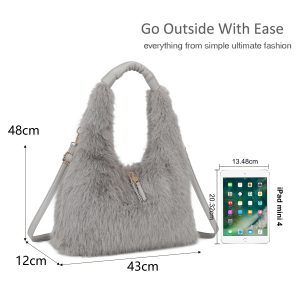 Spacious Faux Fur Hobo Shoulder Bag Crossbody Strap - Image 2