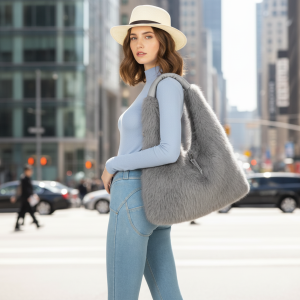 Spacious Faux Fur Hobo Shoulder Bag Crossbody Strap - Image 7