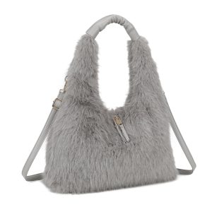 Spacious Faux Fur Hobo Shoulder Bag Crossbody Strap - Image 3