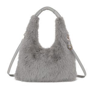 Spacious Faux Fur Hobo Shoulder Bag Crossbody Strap - Image 5