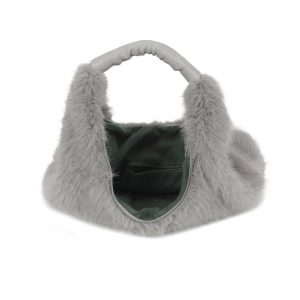 Spacious Faux Fur Hobo Shoulder Bag Crossbody Strap - Image 6