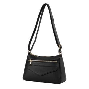 Front Zipper Angled Detail Crossbody Shoulder Bag