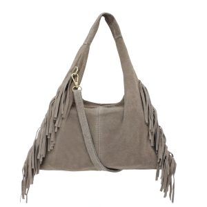 Italian Genuine Suede Fringe Crossbody Shoulder Bag - Image 1