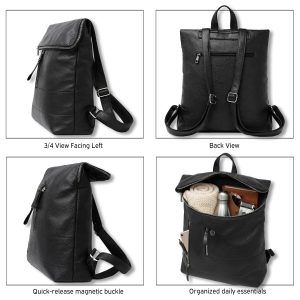 Stylish Textured Foldover Backpack Large Travel Bag - Image 3