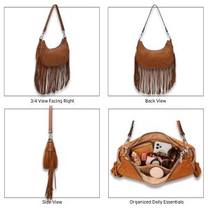 Bohemian Fringed Crescent Hobo Crossbody Shoulder Bag - Image 3