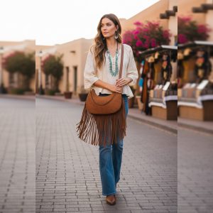 Bohemian Fringed Crescent Hobo Crossbody Shoulder Bag - Image 4