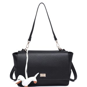 Structured Flap Shoulder Bag with Turn Lock Closure - Image 8