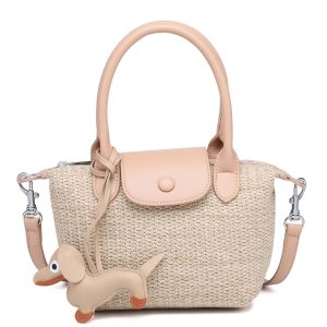 Small Woven Top Handle Bag with Detachable Strap - Image 9