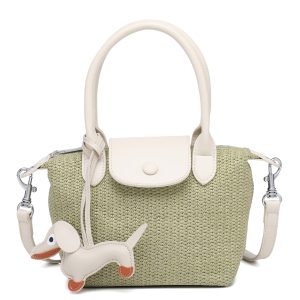 Small Woven Top Handle Bag with Detachable Strap - Image 1