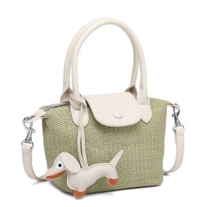 Small Woven Top Handle Bag with Detachable Strap - Image 5