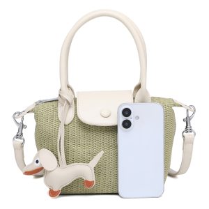 Small Woven Top Handle Bag with Detachable Strap - Image 4