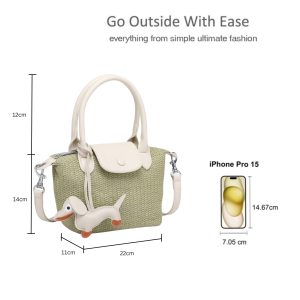 Small Woven Top Handle Bag with Detachable Strap - Image 2