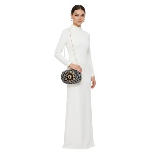 Floral Sparkling Oval Diamante Evening Clutch Bag Purse - Image 4