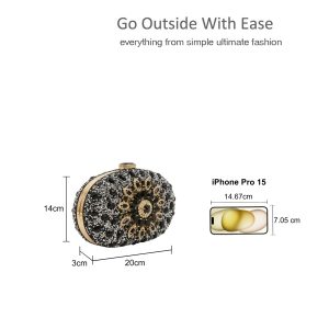 Floral Sparkling Oval Diamante Evening Clutch Bag Purse - Image 2