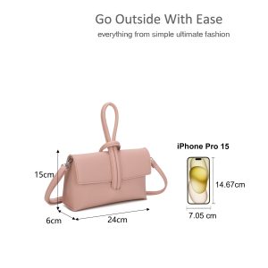 Elegant Knotted Handle Minimalist Flap Crossbody Handbag - Image 2