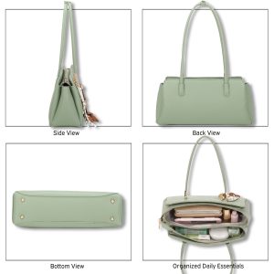 Structured Chic Roomy Shoulder Handbag Dog Charm Tassel - Image 3