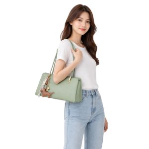 Structured Chic Roomy Shoulder Handbag Dog Charm Tassel - Image 4