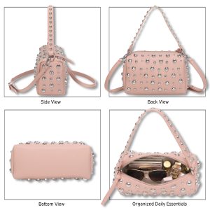 Chic Pebbled Leather Studded Crossbody Shoulder Handbag - Image 3