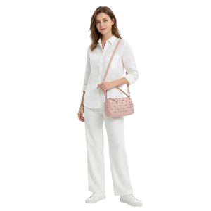 Chic Pebbled Leather Studded Crossbody Shoulder Handbag - Image 4