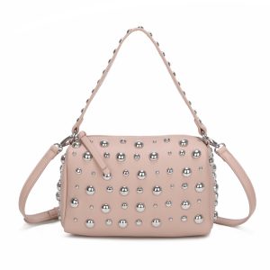 Chic Pebbled Leather Studded Crossbody Shoulder Handbag - Image 1