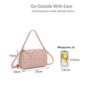 Chic Pebbled Leather Studded Crossbody Shoulder Handbag - Image 2