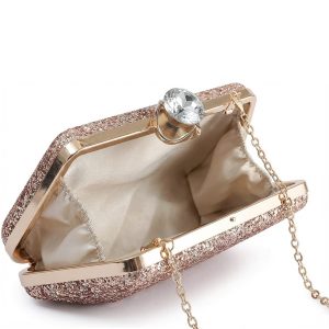 Glitter Evening Clutch Bag with Chain Strap and Crystal Clasp - Image 3