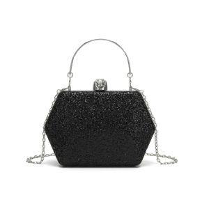 Glitter Evening Clutch Bag with Chain Strap and Crystal Clasp - Image 6