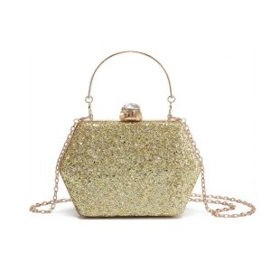 Glitter Evening Clutch Bag with Chain Strap and Crystal Clasp - Image 4