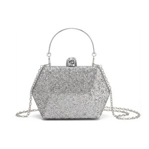 Glitter Evening Clutch Bag with Chain Strap and Crystal Clasp - Image 5