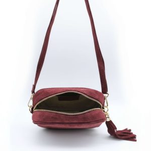 Genuine Italian Suede Leather Crossbody Bag with Tassel Zip - Image 6