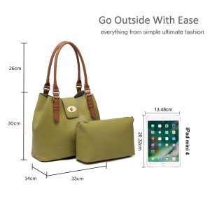 Turn Lock Tote Bag with Removable Inner Pouch Organizer - Image 2