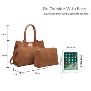 Turn Lock Tote Bag with Removable Inner Pouch Organizer - Image 2