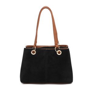 Vegan Suede Multi-Compartment Tote Bag with Center Zip - Image 14