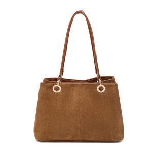 Vegan Suede Multi-Compartment Tote Bag with Center Zip - Image 9