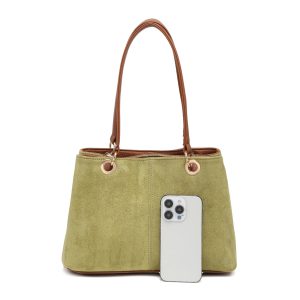 Vegan Suede Multi-Compartment Tote Bag with Center Zip - Image 4