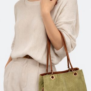 Vegan Suede Multi-Compartment Tote Bag with Center Zip - Image 3