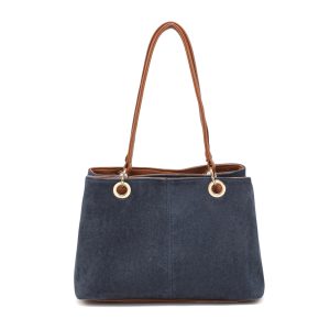 Vegan Suede Multi-Compartment Tote Bag with Center Zip - Image 13