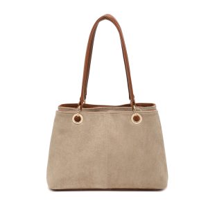 Vegan Suede Multi-Compartment Tote Bag with Center Zip - Image 15