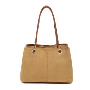 Vegan Suede Multi-Compartment Tote Bag with Center Zip - Image 12