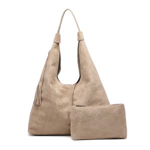 Removable Pouch Suede Hobo Shoulder Bag with Tassel - Image 1