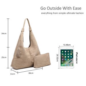 Removable Pouch Suede Hobo Shoulder Bag with Tassel - Image 2